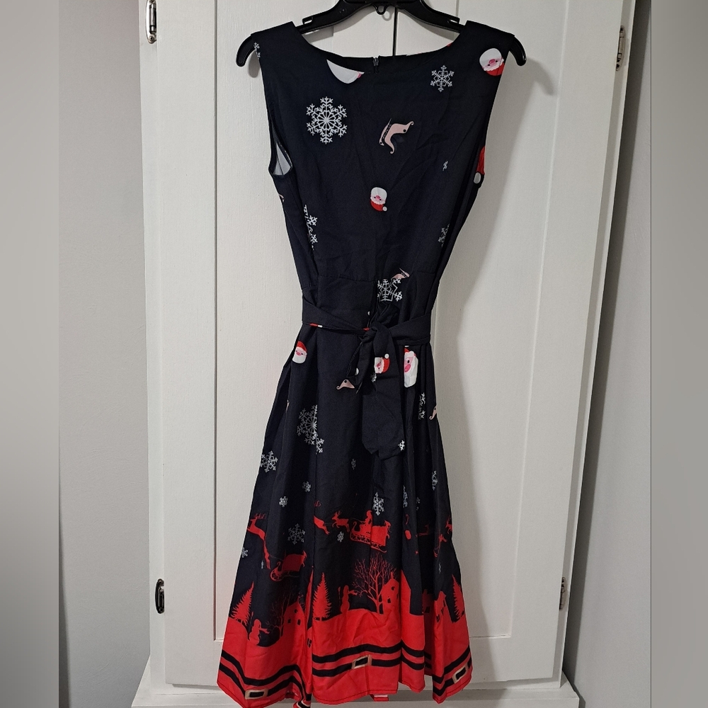 Christmas Black and Red Dress with Snowflake and Reindeer Design